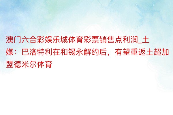 澳门六合彩娱乐城体育彩票销售点利润_土媒：巴洛特利在和锡永解约后，有望重返土超加盟德米尔体育