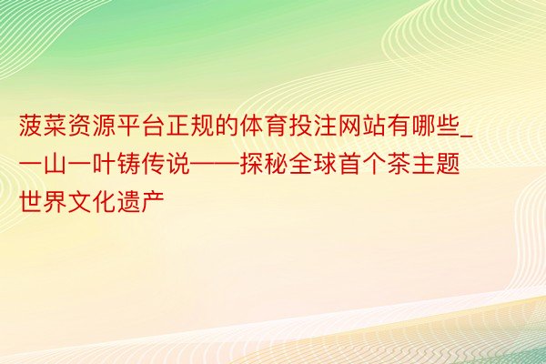 菠菜资源平台正规的体育投注网站有哪些_一山一叶铸传说——探秘全球首个茶主题世界文化遗产